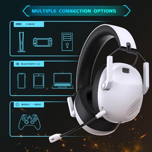 Wireless Gaming Headset with Noise Canceling Mic for PS5, PS4, PC, Switch - Black P129