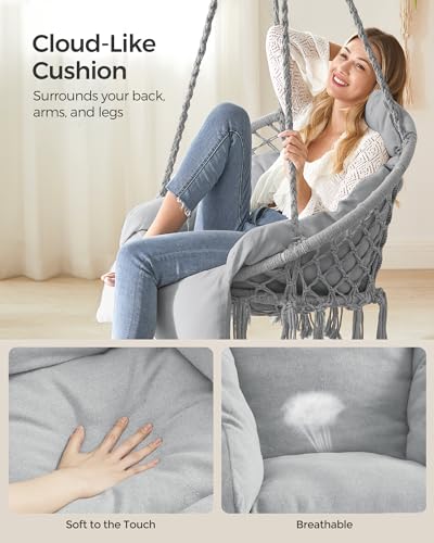 SONGMICS Hanging Chair with Large Thick Cushion, Boho Swing Chair, Cream White C225966