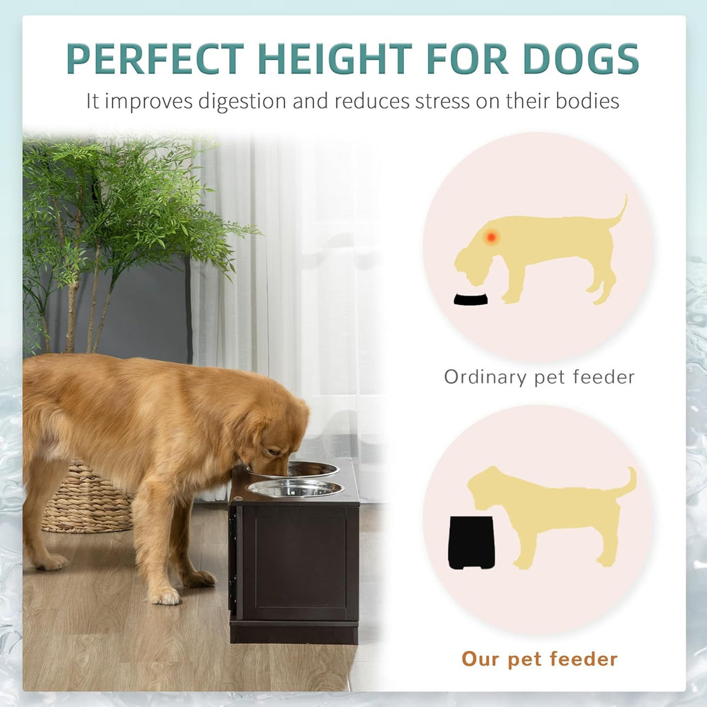 PawHut Elevated Dog Bowls for Large Dogs with Storage Cabinet, 2 Stainless Steel Bowls P185