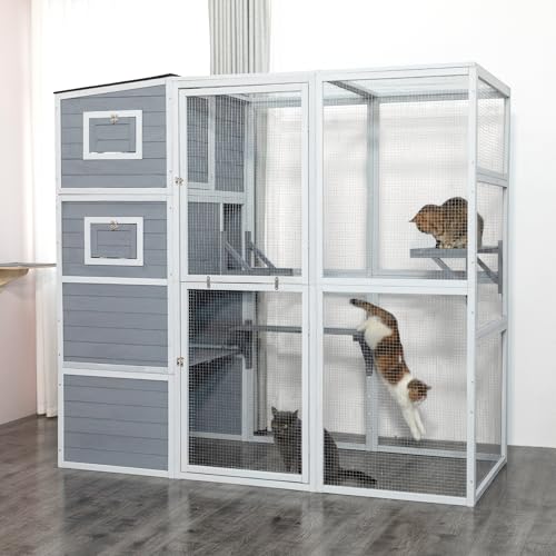 Outdoor Catio Large Cat Enclosure House Weatherproof with 2 Resting Rooms and Platforms B9583