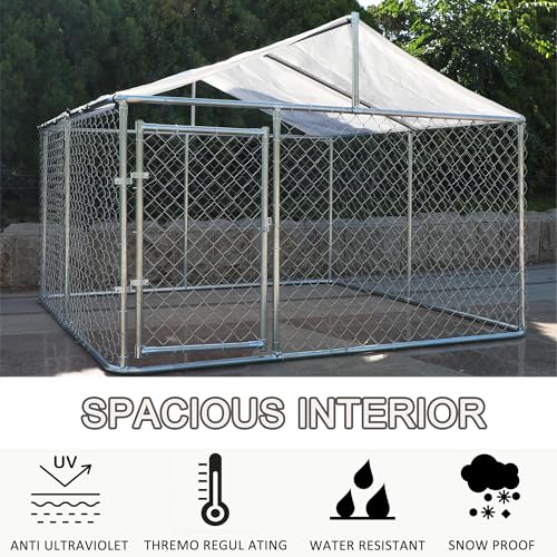 Outdoor Dog Kennel with Roof, Heavy Duty Galvanized Steel Dog Cage for Backyard F817019