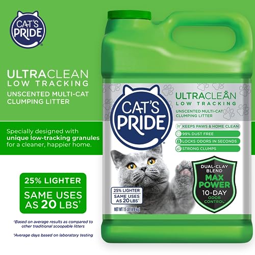 Cat's Pride Max Power UltraClean Low Tracking Multi-Cat Clumping Litter, Fresh Scent, 15 lbs (Pack of 2) H78851