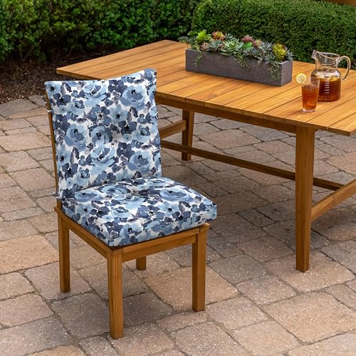 Arden Outdoor Plush Tufted Dining Chair Cushion, 21 x 40, Black Cabana Stripe I23003