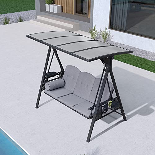 PURPLE LEAF Outdoor Patio Porch Swing with Adjustable Canopy, 3-Seat Bench, Grey W393