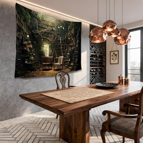 QGHOT Medieval Bookshelf Tapestry Vintage Library Wall Hanging P36533