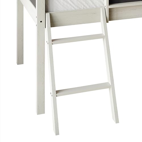 Antique Gray Wood Twin Loft Bed with Slide and Ladder for Kids A324