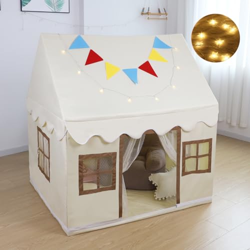 Kids Play Tent with Floor, Kids Tent with Star Light, Indoor and Outdoor, Large Playhouse with Easy Assembly, Castle Play Tent for Boys Girls Gift, Tooddler Tent for Tooddler Tent for Children