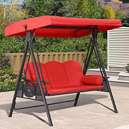 PURPLE LEAF Outdoor Patio Porch Swing with Adjustable Canopy, 3-Seat Bench, Grey W393