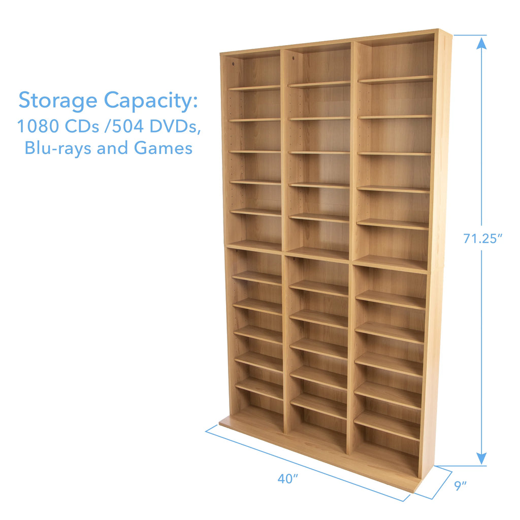 Atlantic Oskar Adjustable Wood Media Storage Bookcase, Maple Y371