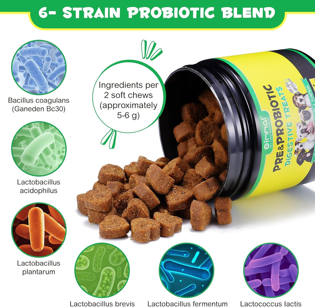 Probiotics for Dogs Digestive Enzymes & Gut Health, 120 Soft Chews, Duck Flavor A90169