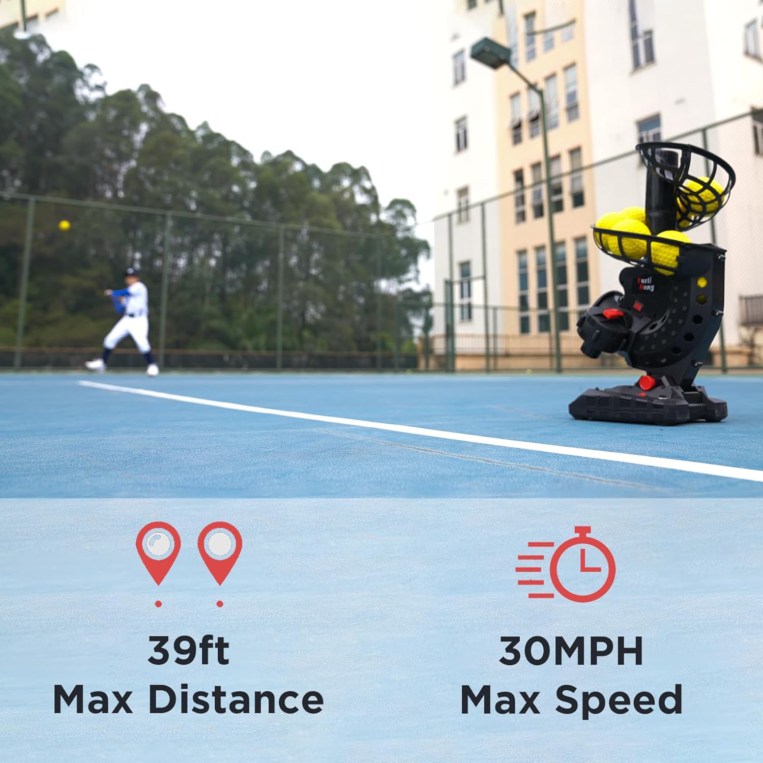Electronic Baseball Pitching Machine with Adjustable Speed, AC/Battery Powered, 8 Balls O87780
