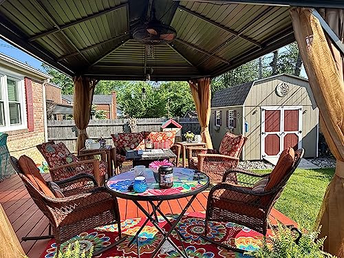 YOLENY 10' x 12' Hardtop Gazebo with Galvanized Steel Double Roof, Netting and Curtains Y84317