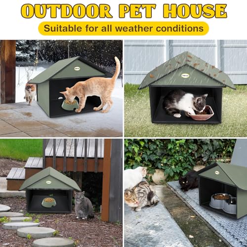 Dreyoo Outdoor Cat Feeding Station Weatherproof Shelter for Food & Water, Dusty Blue Y29685