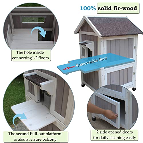 Rockever Outdoor Cat House, Large Wooden Weatherproof Shelter with Escape Door Z2462