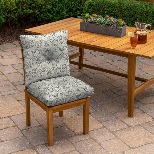 Arden Outdoor Plush Tufted Dining Chair Cushion, 21 x 40, Black Cabana Stripe I23003