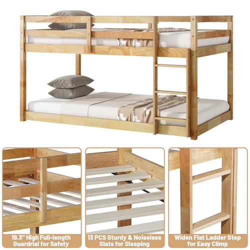 Twin Over Twin Wood Bunk Bed with Ladder and Guardrails for Kids P604