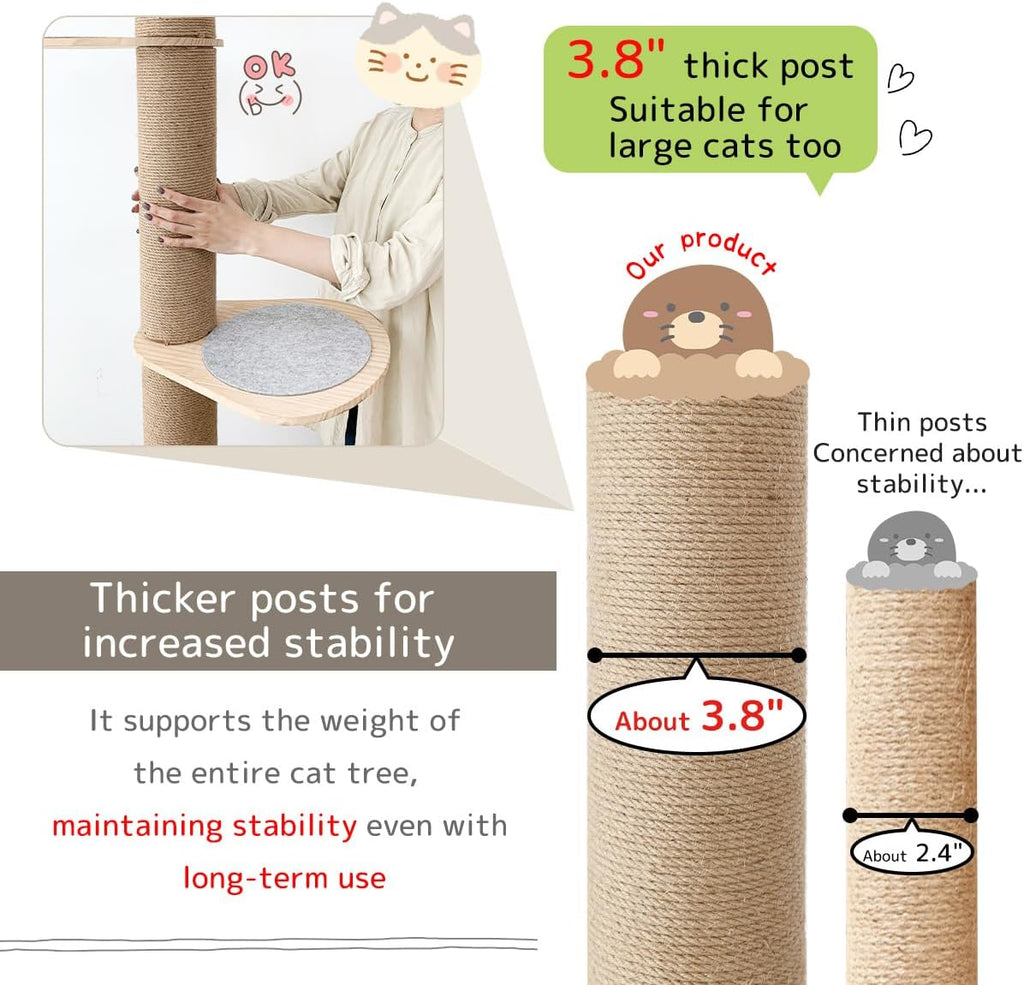 Cat Climbing Tower Floor-to-Ceiling with Natural Sisal Rope Scratching Post Y359
