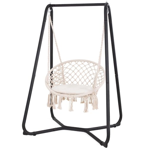 SUNCREAT Hammock Chair with Stand, Heavy Duty, 330 lbs Capacity, Grey W3890