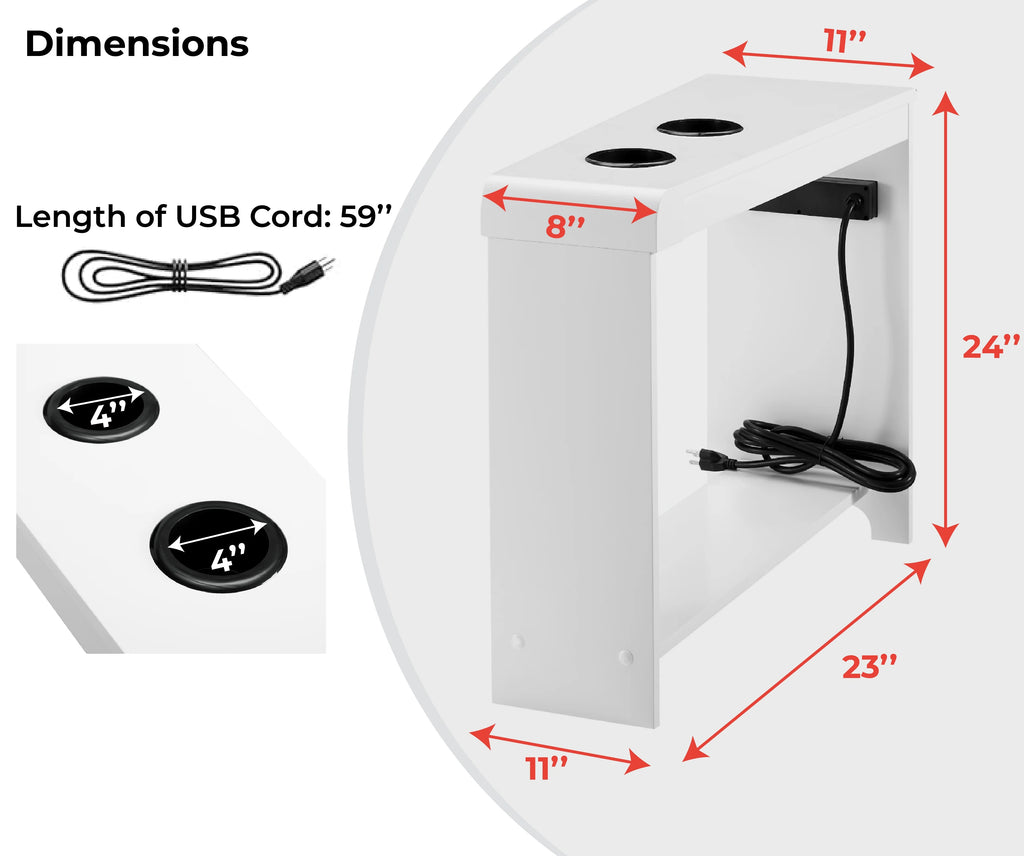 End Table with Charging Station for Living Room, USB Ports & Outlets Y492