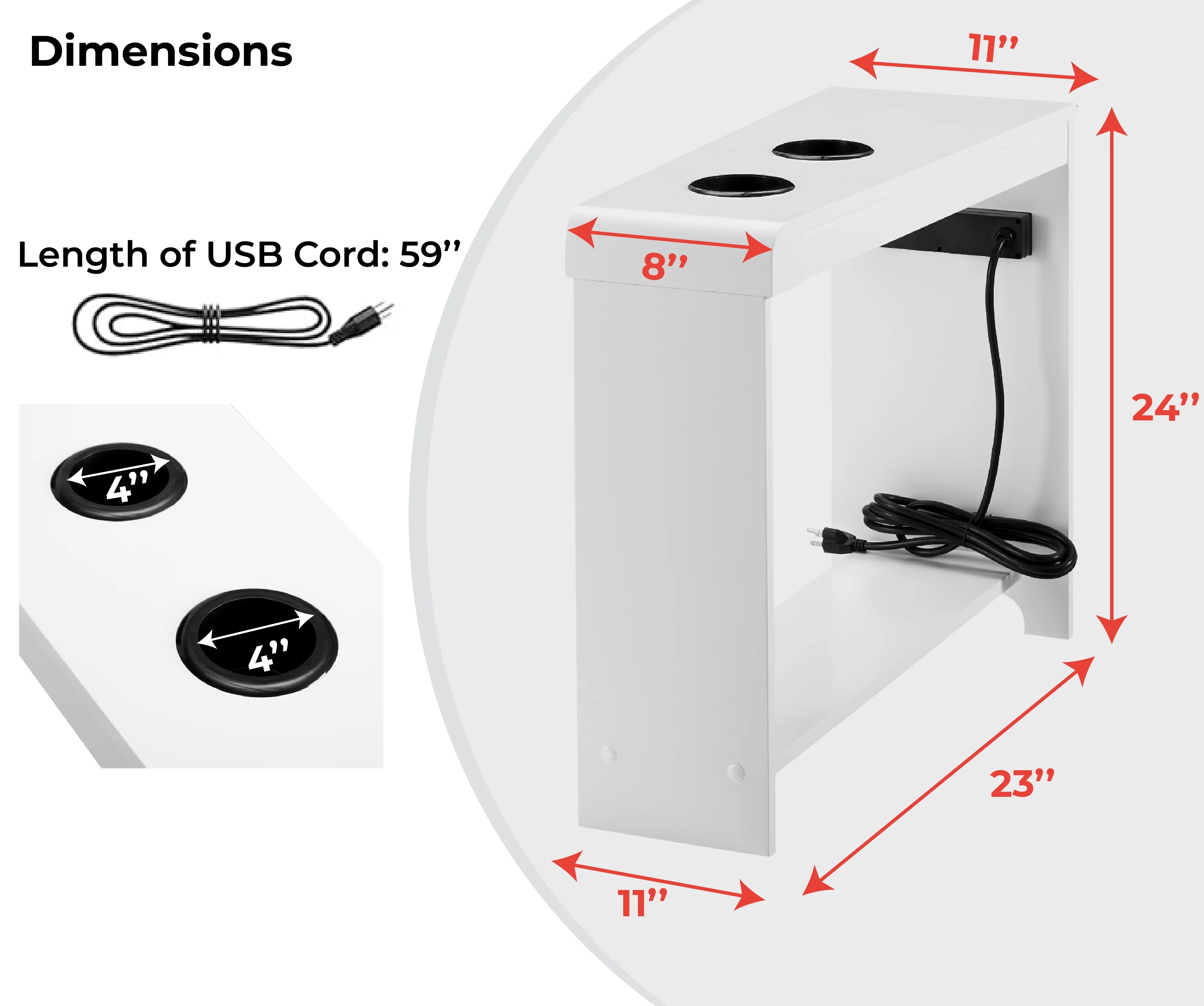 End Table with Charging Station for Living Room, USB Ports & Outlets Y492