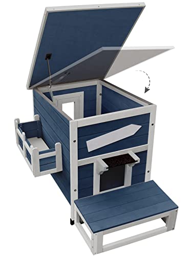 Rockever Outdoor Cat House, Large Wooden Weatherproof Shelter with Escape Door Z2462