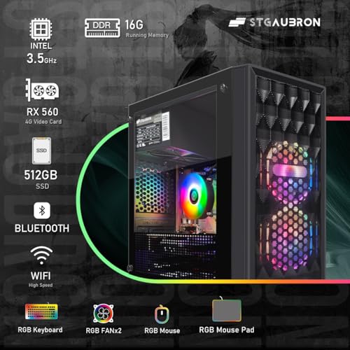 STGAubron Gaming PC Desktop, Intel Core i7, Radeon RX 580 8G, 16G RAM, 512G SSD G93438
