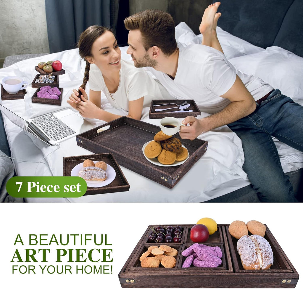 Wood Serving Tray with Handles, Set of 7 Nesting Trays T138681