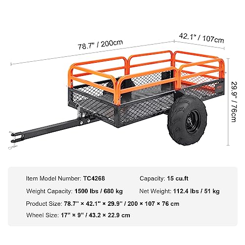 VEVOR Heavy Duty ATV Trailer Steel Dump Cart 750 lb 15 cu ft W35430