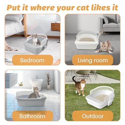 BNOSDM Large Sifting Cat Litter Box with High Sides and Scoop (Grey) Y6414