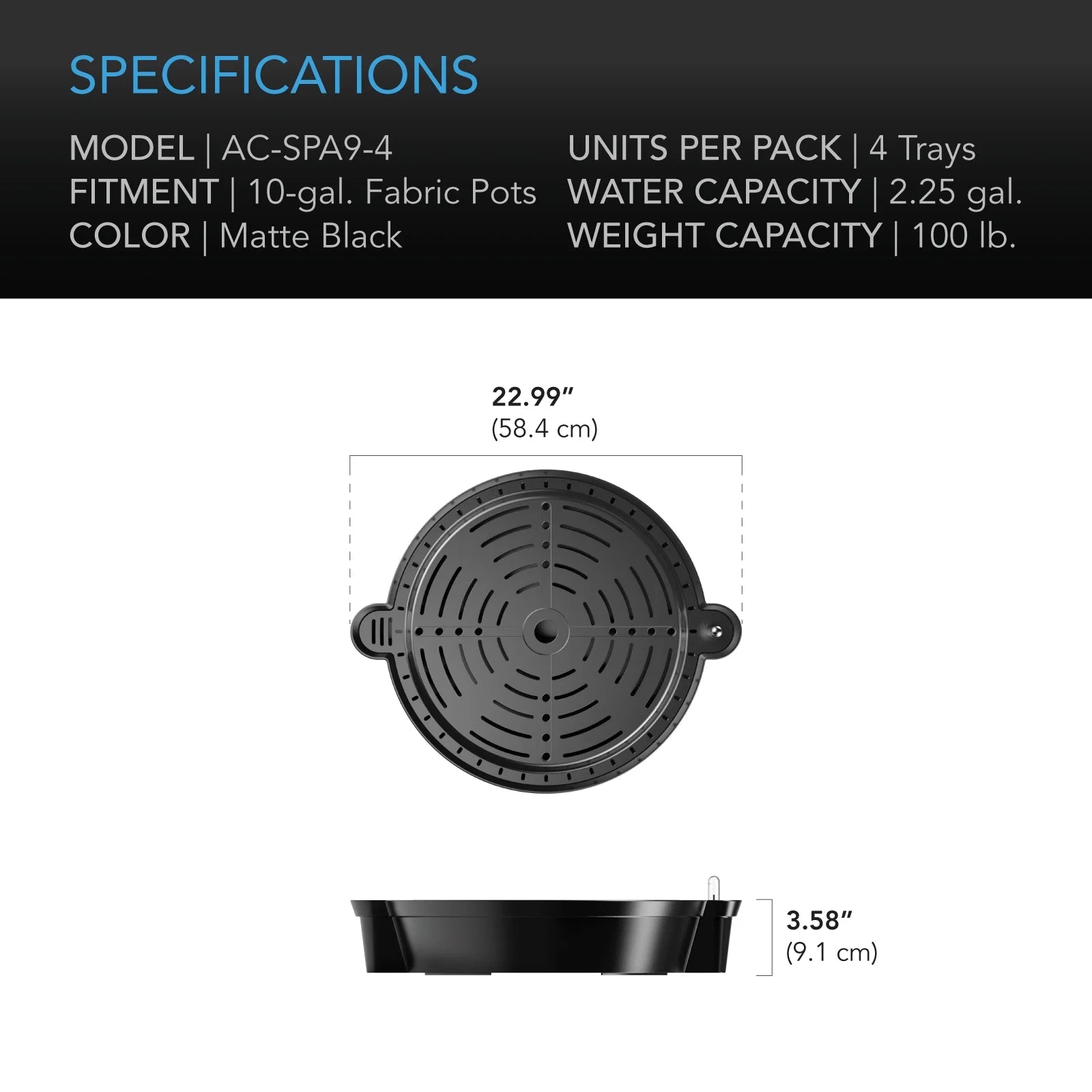 AC Infinity Self-Watering Fabric Pot Base XL 4-Pack with Reservoir Meter G518761