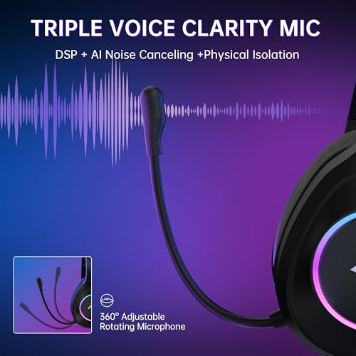AOC Wireless Gaming Headset for PS5, PS4, Switch, PC, Bluetooth & 2.4GHz, Noise Canceling Mic, Black T56956