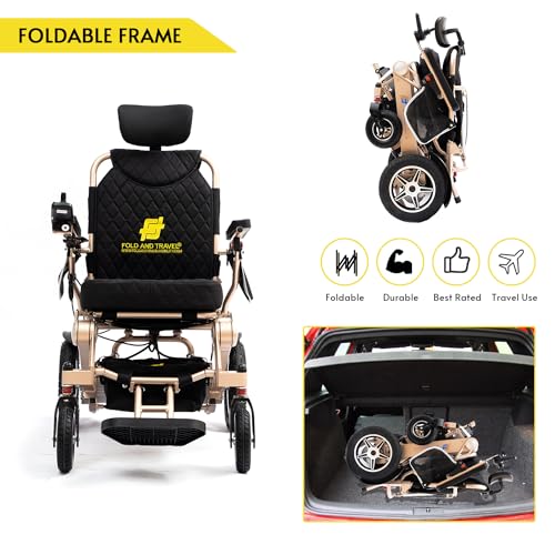 Lightweight Foldable Electric Wheelchair for Seniors and Adults, Blue Seat S8803