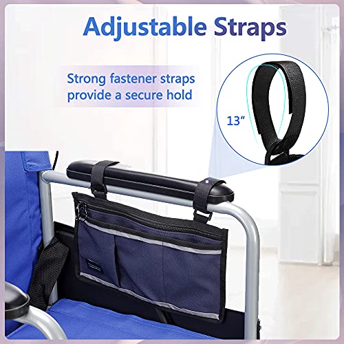 NEPPT Wheelchair Bag Walker Pouch with Phone Holder for Armrest, Dark Blue G339