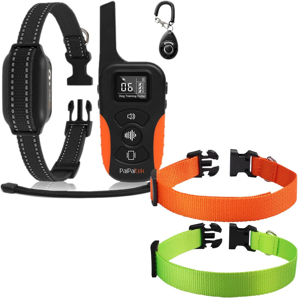 PaiPaitek No Shock Dog Training Collar with Remote 3300ft Range, Strong Vibrating Dog Collar Beep and Vibrate Only, Waterproof & Rechargeable Vibration Collar for Small Medium Large Dogs - No Prongs
