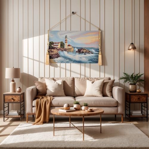 Vintage Nature Tapestry Wall Hanging with Telescopic Rod & Tassels I9744