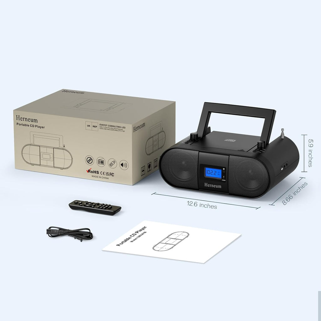 Portable CD Player Boombox with Bluetooth, FM Radio, and Remote Control C68366