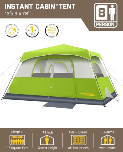 Fanttik Outdoor Camping Tent 4/6/8/10 Person Instant Cabin with Rainfly & Carry Bag G367