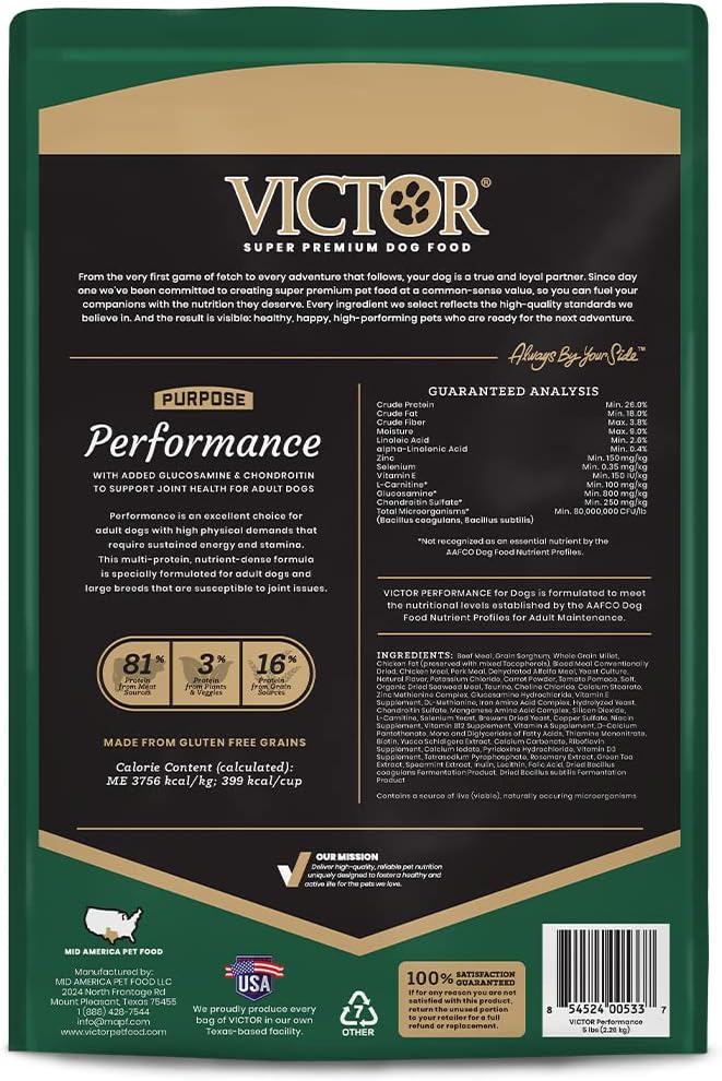 Victor Super Premium Dog Food Performance Dry, 5lbs Z931342