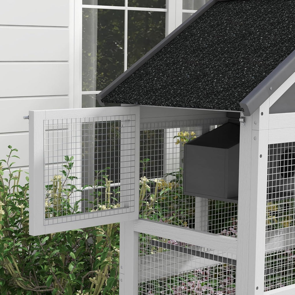 PawHut Wooden Bird Aviary Outdoor Cage with Slide-Out Tray, Gray E331667