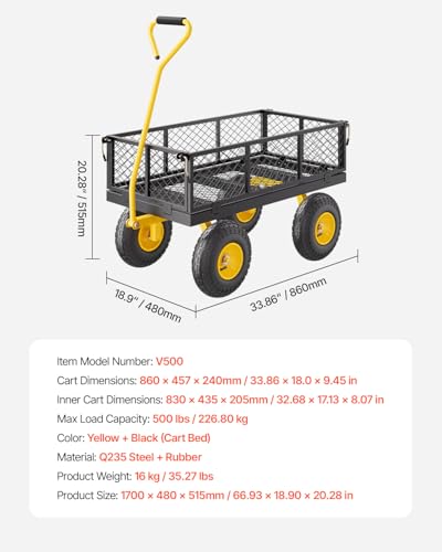 VEVOR 900 Lbs Heavy Duty Steel Garden Cart with 10" Tires and Removable Sides J262