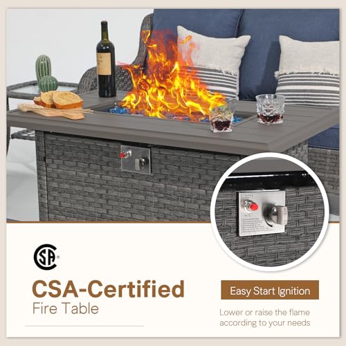 SUNSITT Outdoor Fire Pit Table 43 Inch Wicker Propane with Aluminum Tabletop, Taupe F2263