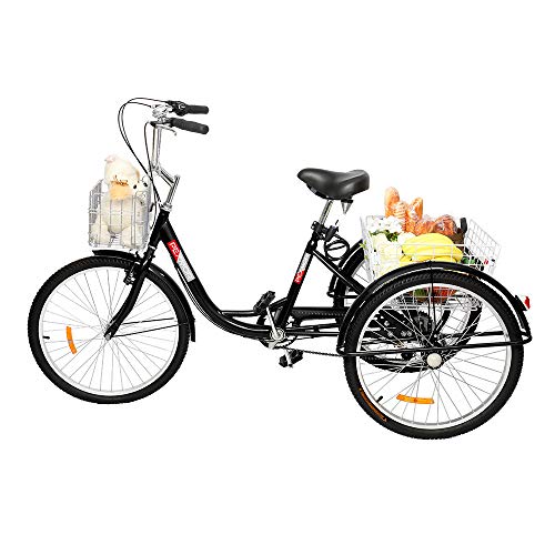 PEXMOR Adult Tricycle 7 Speed, 24/26 Inch 3 Wheel Bike with Baskets V3858