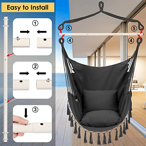 Y-STOP Hammock Chair Hanging Rope Swing with 2 Cushions, Beige I74503