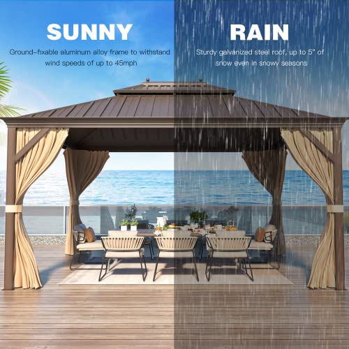 YOLENY 10' x 12' Hardtop Gazebo with Galvanized Steel Double Roof, Netting and Curtains Y84317