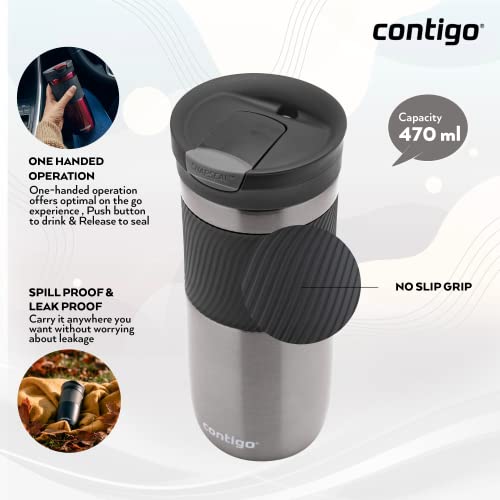 Contigo Byron Snapseal Travel Mug, Stainless Steel, 590ml, Black I34141