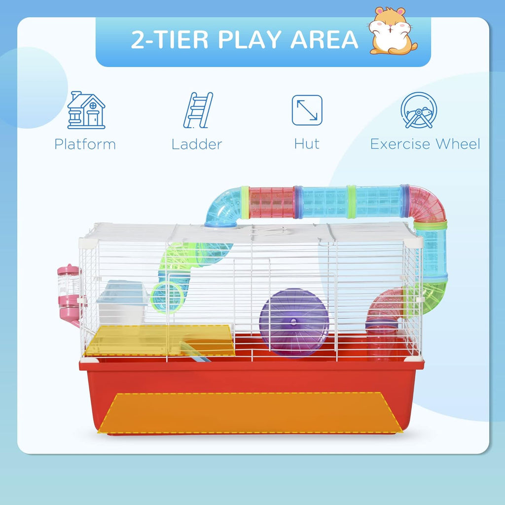 PawHut 2-Level Hamster Cage with Tubes and Tunnels A372656