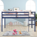 Twin Size Low Loft Bed with Ladder and Safety Guardrail, Solid Wood, White D5235