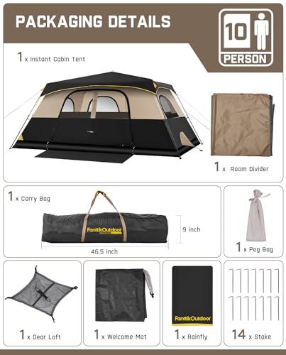 Fanttik Outdoor Camping Tent 4/6/8/10 Person Instant Cabin with Rainfly & Carry Bag G367