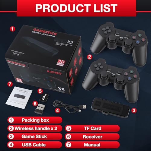 Wireless Retro Game Stick 4K HDMI Console with 42,000 Games and Dual Controllers B335