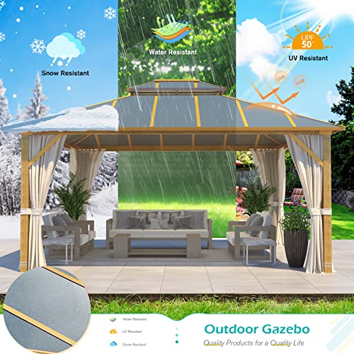 YOLENY 10' x 12' Hardtop Gazebo with Galvanized Steel Double Roof, Netting and Curtains Y84317